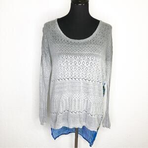 Aratta Silent Journey gray crochet knit blue velvet floral top size Medium